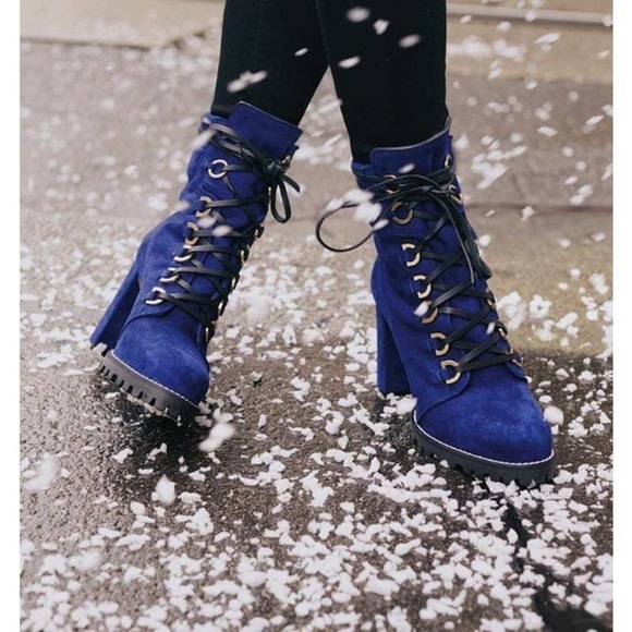 NWOT Stuart Weitzman Womens Lace-Up Shackleton Boots Size 6.5US Navy Blue - Picture 1 of 11